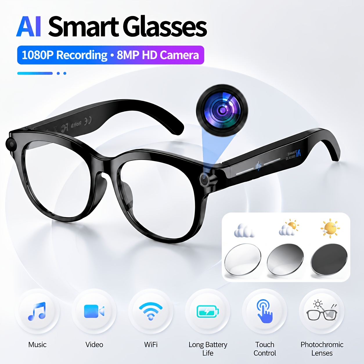 8MP camera smart glasses features