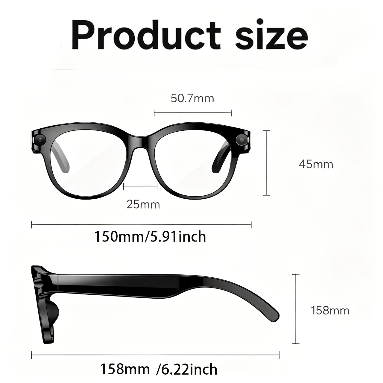Camera glasses dimensions