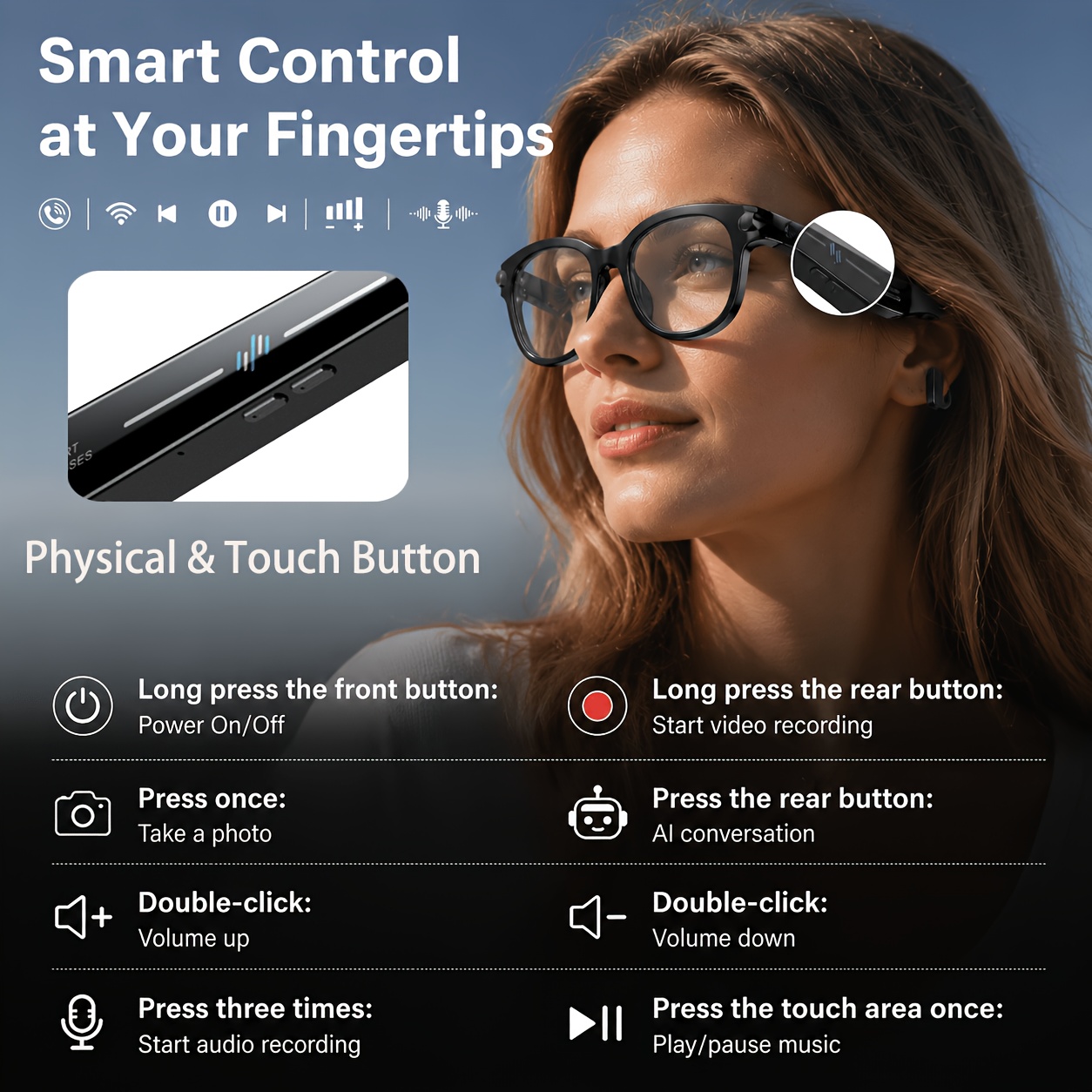 Camera glasses touch controls