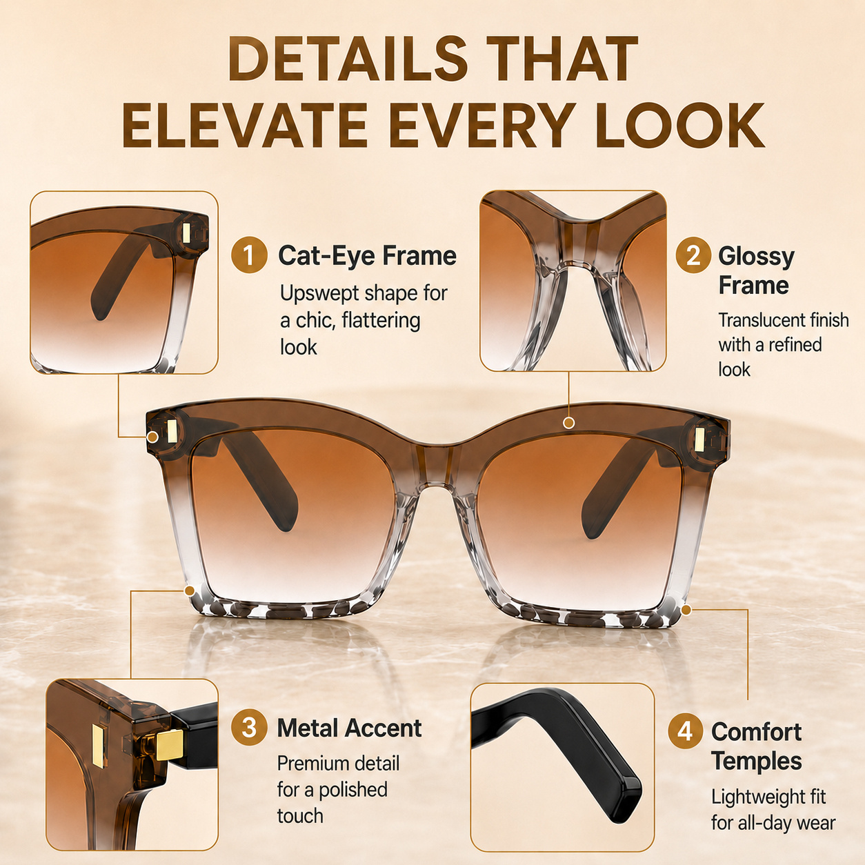 Cat-eye frame details