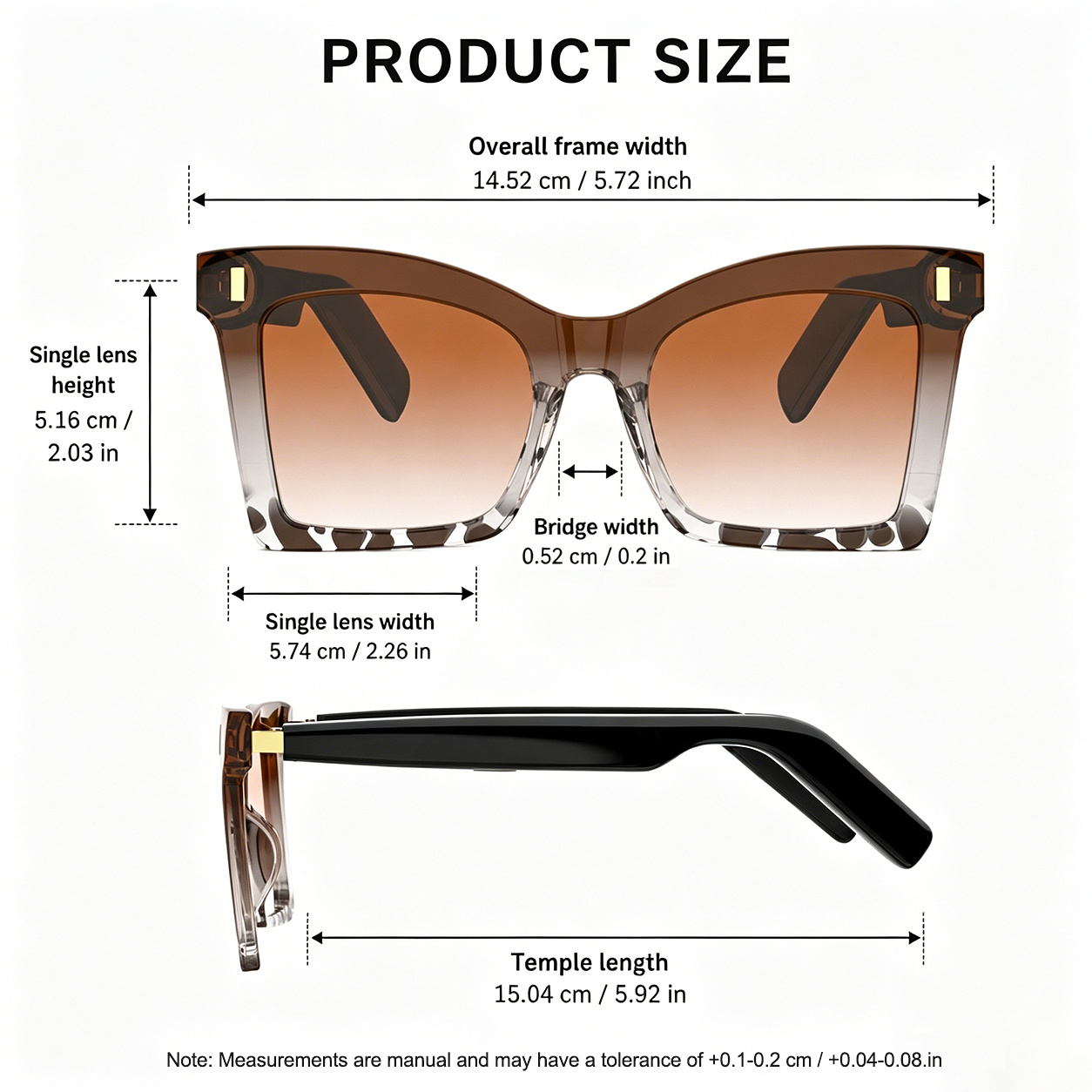 Cat-eye glasses dimensions